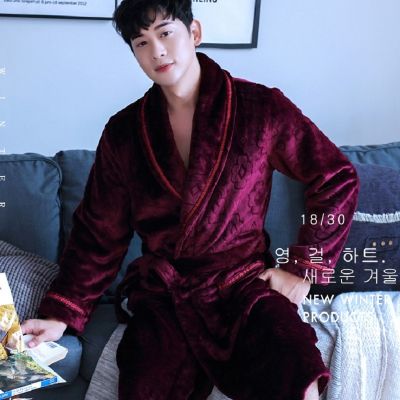 Autumn winter thickening flannel robe coral fleece bathrobe lengthen men plus size long-sleeve sleepwear
