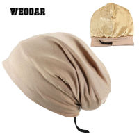 WEOOAR Adjustable Lined with Satin Bonnet for Women Men 2021 silk Satin Hat Hair Night for Sleeping Cap Cotton Beanie Hood MZ226