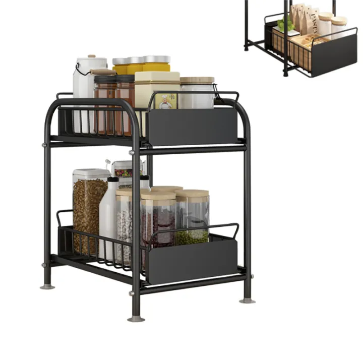 Kitchen Pullout telescopic storage rack multistorey counter top