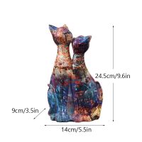 Resin Couple Cats Figurines European Painting Animal Statues Home Living Room Collection Ornament Decor Object Items