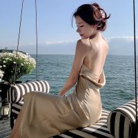 Summer new feminine acetate satin evening dress sexy backless diamond condole skirts stunning dress