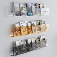 30/40/50cm Wall Mount Acrylic Magazine Shelf Brochure Holder,Floating Record Holder,Hanging Bookshelf Literature Storage Rack