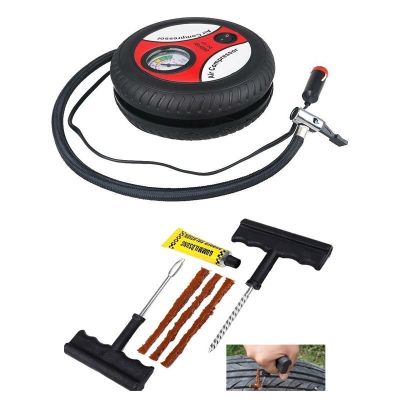 ◎ 12V Portable Air Compressor Wheel 260psi Tyre Inflator Pump Car Auxiliary Tools Tire Inflation Pump With Tire Repair Tool