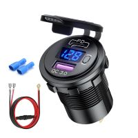 PD Type C Car USB Socket QC3.0 12V/24V Car Charger Socket Switch with Voltmeter Quick Charge 3.0 for Marine Motorcycle RV ATV