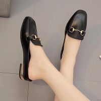 day6 Women Sandals Korean Fashion Flat Bottom Half Metal Decorative Simple Shoes