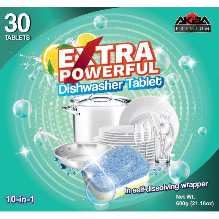 Akiba PREMIUM Dishwasher Detergent Tablets In SelfDissolving Wrapper 20gx30pcs 10in1 Extra