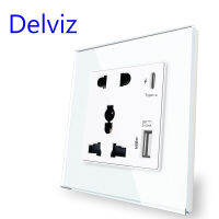 ซ็อกเก็ตอินเทอร์เฟซ Delviz Type-C, Universal international, แผงกระจกคริสตัล, เต้ารับ USB ผนัง, 18W 4000mA Smart Quick Charge-Cgefeng