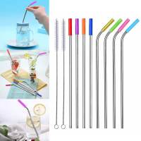 8Pcs Reusable Metal Straw With Detachable Silicone Tips&amp;Cleaning Brush Stainless Steel Straws Kitchen Bar Drinking Accessories Specialty Glassware