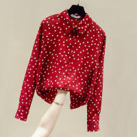 Long Sleeve Turn Down Collar Blouse Shirt Blouse Women Blusas Mujer De Moda 2021 Dot Chiffon Blouse Womens Tops And Blouses D758