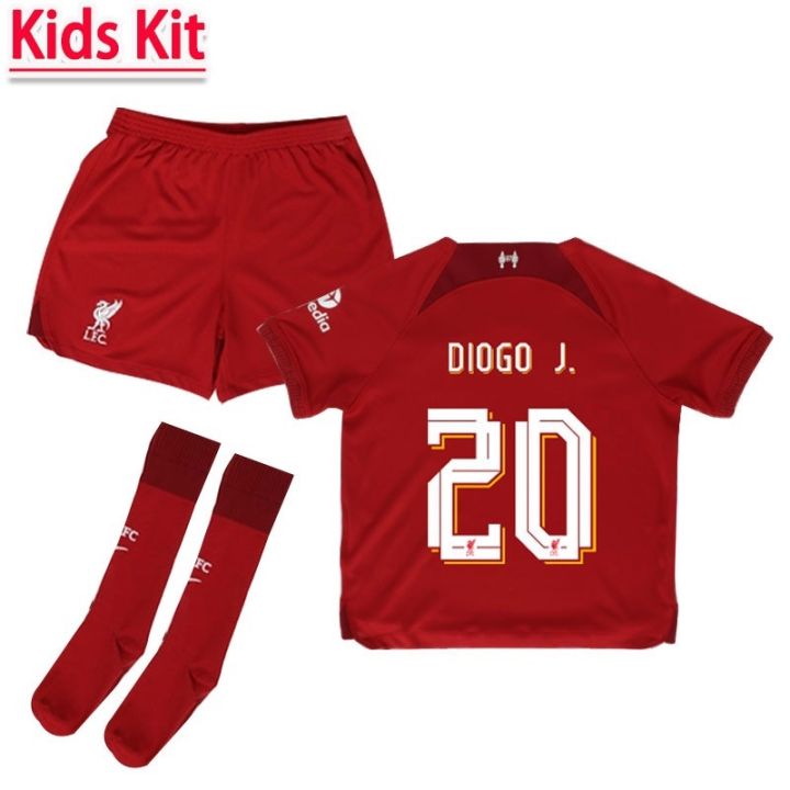 2022-2023-liverpool-home-kids-kit-football-shirt-high-quality-red-top-and-shorts-set-soccer-jersey-with-ucl-with-socks-patch