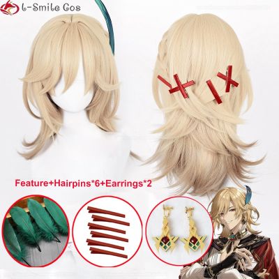 High Quality Kaveh Cosplay Wig Game Genshin Impact Kaveh Wigs 50Cm Long Linen Gold With Braid Heat Resistant Hair Wigs + Wig Cap