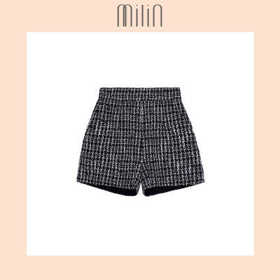 [MILIN] High-waisted tweed shorts กางเกงขาสั้นผ้าทวีตซิปข้าง Isola Shorts