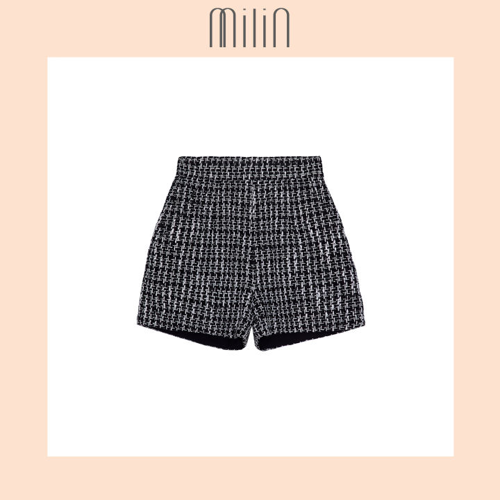 milin-high-waisted-tweed-shorts-กางเกงขาสั้นผ้าทวีตซิปข้าง-isola-shorts
