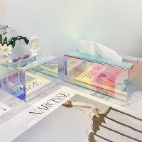 Iridescent Acrylic Tissue Box Holder,Clear Tissue Box Dispenser for Facial Tissue,Napkin,Dryer Sheet for Bathroom,Vanity,Bedroom