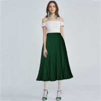 2021Spring and Autumn New Fashion Womens High Waist Pleated A-line Swing Skirt Multi Color Mid Calf Elastic Skirt