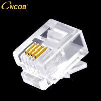 【In-demand】 legoalbest mall CNCOB 100Pcs Cat3 RJ11 6P4C Modular ปลั๊ก4สายโทรศัพท์สาย,คริสตัล,โทรศัพท์เชื่อมต่อ4ชิ้นชิปทองแดง