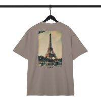 jxb137Fog ใหม่เสื้อยืดลําลองสําหรับสตรีผ้าฝ้ายแขนสั้นคอกลมพิมพ์ลาย Eiffel Tower ทรงหลวม