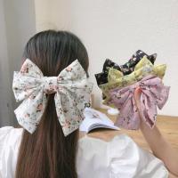 【jw】✒♛☾  Print Flowers Big Bow Hair Barrettes Hairpin for Accessories Hairband