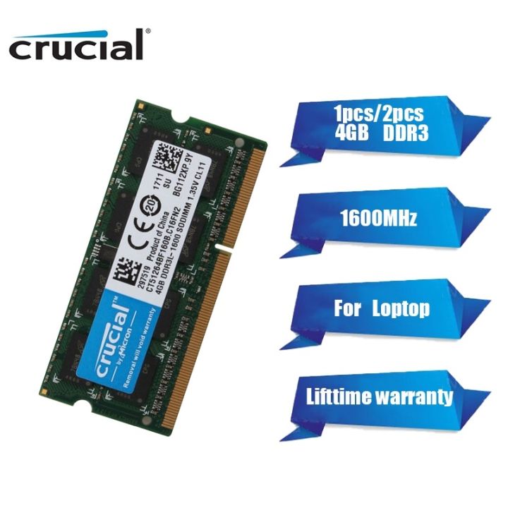 CT51264BF160B - Crucial 4GB 204-Pin DDR3 SO-DIMM DDR3L 1600 (PC3L 12800)  Laptop Memory Model 