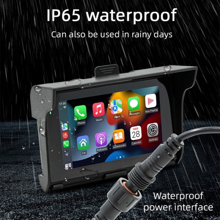 5inch-portable-motorcycle-dash-cam-black-motorcycle-dash-cam-navigation-carplay-android-auto-stereo-bluetooth-fm-ip65-waterproof-display