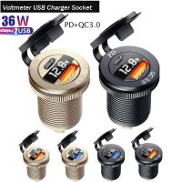 Pengisi daya cepat mobil USB ganda 3.0 pengisian cepat soket keluaran daya Aluminium dengan Voltmeter LED untuk 12V 24V perahu laut