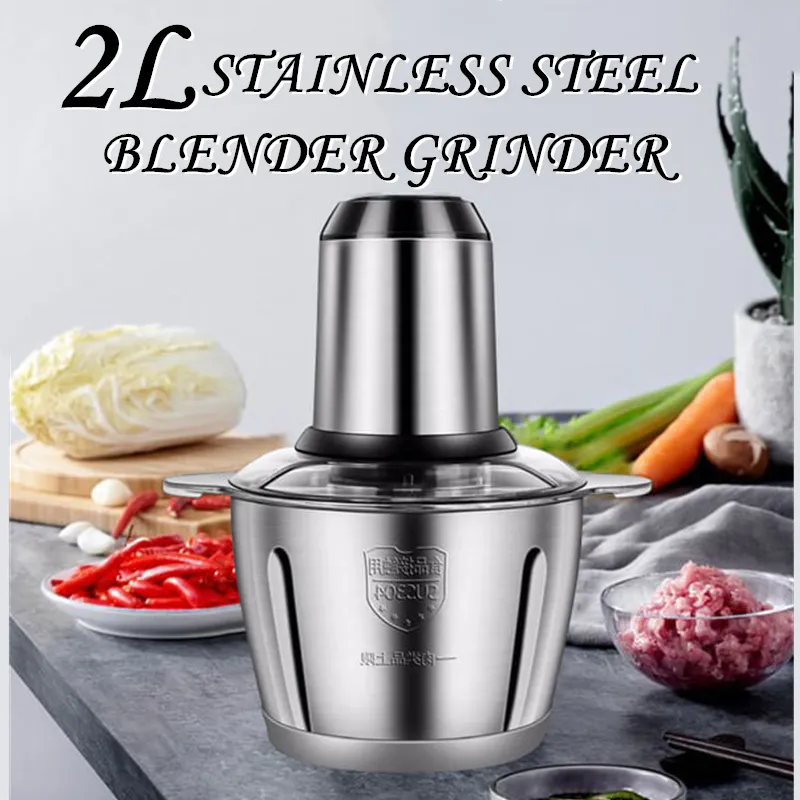 Two Files Electric Stainless Steel Meat Grinder Food Mixer with One-Button  & 2L 304 Stainless Steel Cup for Home Kitchen Use A 