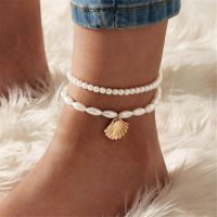 1 Set ( 2 PCs/Set) Elegant Anklet Gold Color White Scallop Imitation Pearl On Foot Ankle Bracelet Women Jewelry 22cm - 20cm long