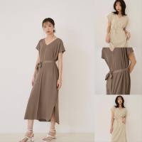 NBFASHIONSTORE -  Long tie dress เดรสไหมพรมยาวผูกโบว์สไตล์เกาหลี