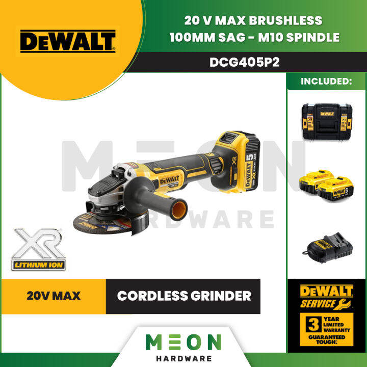 DEWALT DCG405P2-B1 20V - 4" (100mm) Brushless Cordless Angle Grinder ...