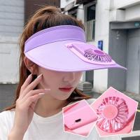 [hot]Summer Sun Visor Hat With Fan Adjustable Charging Breathable Cooling Sunscreen Cap For Outdoor Sport Travel Solid Color O9F0