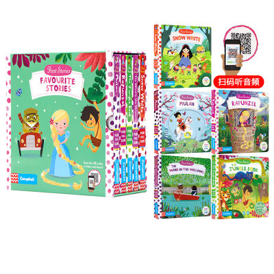 Code scanning and audio listening first stories series fairy tales 5-book slipcase B busy paperboard mechanism operation book 5 volumes boxed Rapunzel / Snow White / Jungle / Mulan original English