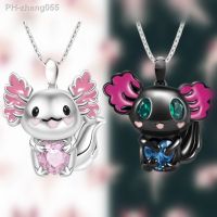 Pretty Cartoon Axolotl Heart Rhinestone Pendant Necklace Exquisite Womens Necklace Fashion Animal Pendant Jewelry Birthday Gift