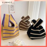 VJMHGS สำหรับนักเรียน แถบกว้างลาย ใช้ซ้ำได้ กระเป๋าถือแบบถัก ถุงช้อปปิ้งถุง กระเป๋าข้อมือปม กระเป๋าโท้ทลายสก๊อต