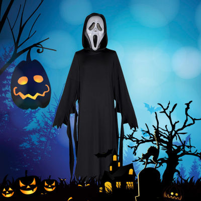 Black Hooded Robe Cosplay Costume Black Phantom Halloween Fancy Dress for Boys Kids and Adult