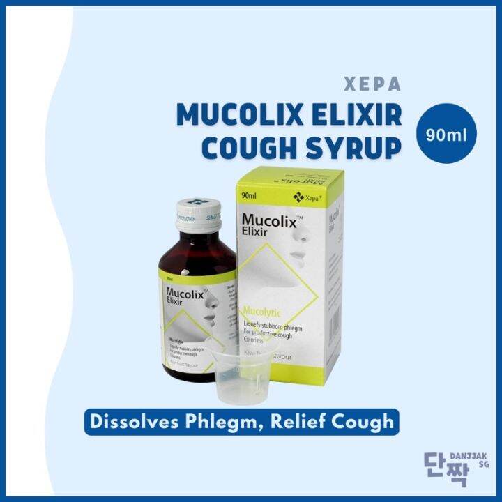 Mucolix Elixir Cough Syrup Kiwi Flavour 90ml (Dissolves Stubborn Phelgm and Relieves Wet Cough