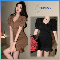 ใหม่ Fishtail mini dress with puff sleeves เดรสแขนพองทรงหางปลา