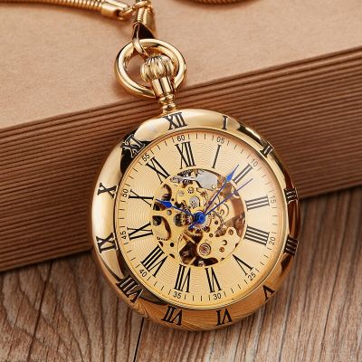สร้อยคอทองแดงใสแบบวินเทจสตีมพังค์นาฬิกากลไกแบบพกพา Skleton Fob นาฬิกาสายโซ่ของขวัญนาฬิกาข้อมือผู้ชาย