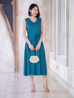 2MUAY PLEAT เดรสอัดพลีทคุณภาพ V NECK FLARED PLEAT DRESS รุ่น GJO8555 5สี FREE SIZE