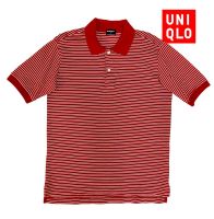 เสื้อโปโล คอปกแขนสั้น Uniqlo ลายทางสีแดงขาว สภาพใหม่มากผ้านุ่มใส่สบาย มือสอง