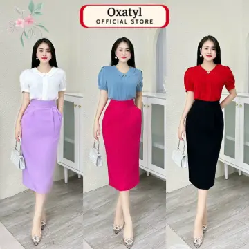 Chân Váy Bút Chì Công Sở Dáng Dài 60cm sẻ sau đính cúc bọc đáp tà chéo   Lazadavn