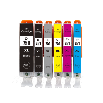 6PK 750XL 2pc Large BK + 751XL BK C M Y 1pc each for Canon Print Ink Cartridge PGI-750 PGI750 750 XL PGI750XL CLI-751 CLI751 751 CLI751XL Inkjet for PIXMA iP7270 iP8770 iX6870 MG5570 MG5670 MG6370 MG6470 MG6670 MG7170 MG7570 MX727 MX927 Printer