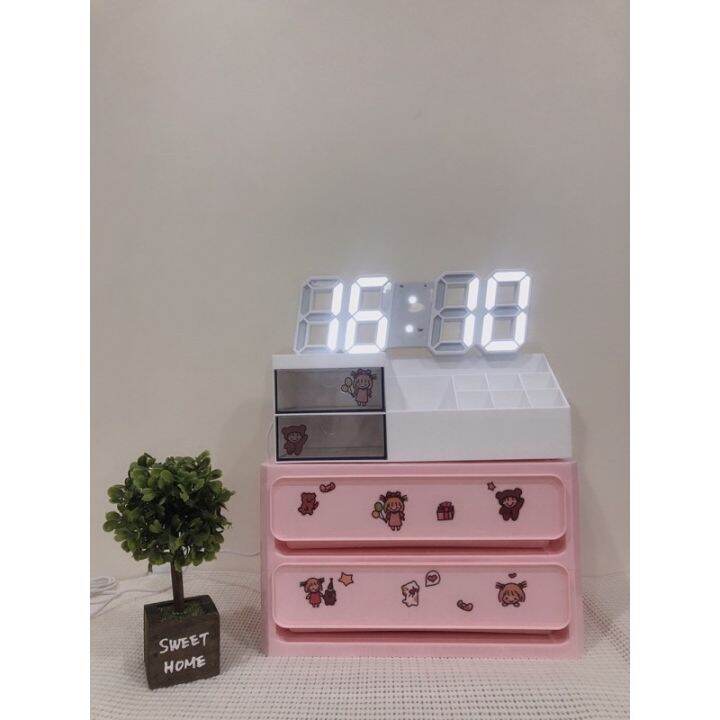 สินค้าใหม่-1ชุดมี-3ชิ้น-led-clock-ลิ้นชัก-ชั้นวางเครื่องสำอางพร้อมลิ้นชัก-2-ชั้น-กล่องเก็บของ-ลิ้นชัก-ลด-50