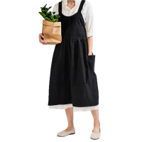 Women Cotton Linen Bib Apron Japanese Style Sleeveless Pinafore Home Kitchen Coffee Cooking Florist Aprons Dress