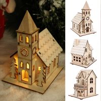 Christmas Cabin Ornaments Led Light Wood House Christmas Ornaments for Home Decoration Christmas Wooden House Window Decoration