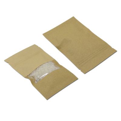 50Pcs Brown Ziplock Kraft Paper Package Bag Candy Food Nut Storage Bag with Zipper Reclosable Packaging Pouch With Clear Window