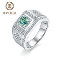 GEMS BALLET Green Moissanite แหวนผู้ชายงานแต่งงาน1.0ct รอบศูนย์ &amp; ช่องรอบ Moissanite ผู้ชาย925เงินสเตอร์ลิงแหวน