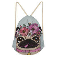 Cute Pug Avatar Flower Drawstring Bag Cartoon Teenager School Backpack Multifunction Uni Outdoor Double Shoulder Satchel