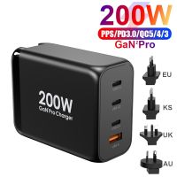 GaN 200W USB เครื่องชาร์จติดผนัง4พอร์ต100W 65W PPS45W QC อะแดปเตอร์ชาร์จสำหรับแล็ปท็อปแมคบุ๊ค iPhone 14 13 S21