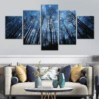 Zhangyanhui2 Stars Night Sky ต้นไม้ผ้าใบภาพ Wall Art HD พิมพ์ Decor ตกแต่งบ้าน Room Decor ภาพโปสเตอร์ไม่มีกรอบผ่อนคลายและ Serene Night Sky ฉากสำหรับบ้านของคุณ5ชิ้น