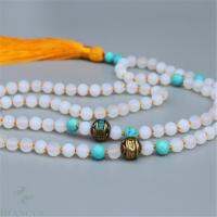 8mm White Opal 108 Beads Gemstone Tassels Mala Necklace Bless fengshui energy cuff yoga Handmade Buddhism